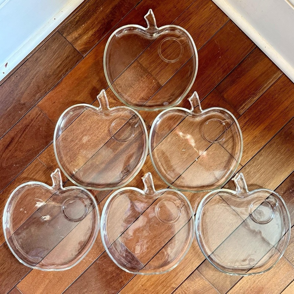 6pc VTG 1950s 50s MCM Hazel Atlas Orchard Apple Snack Luncheon Plate Cup Holder